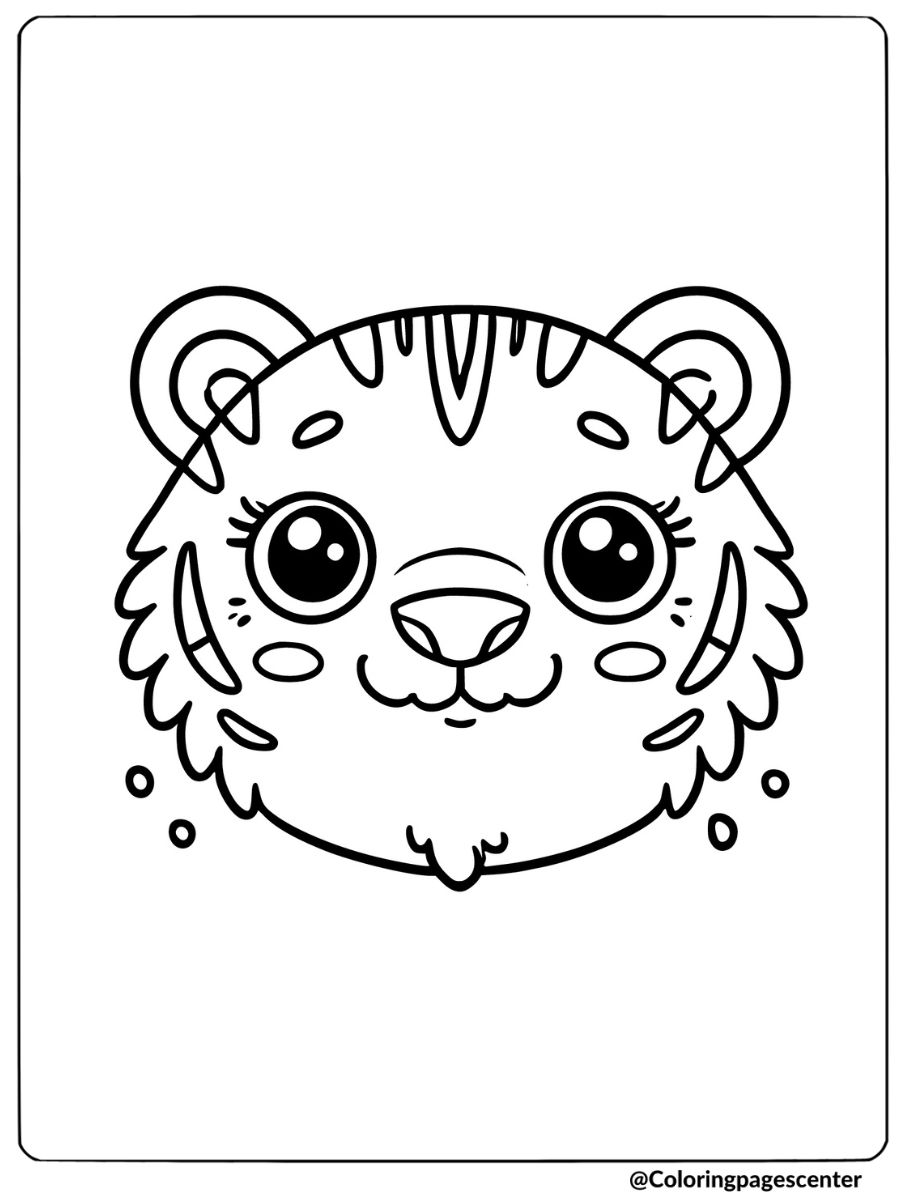 Coloring page of a friendly baby tiger face with large eyes