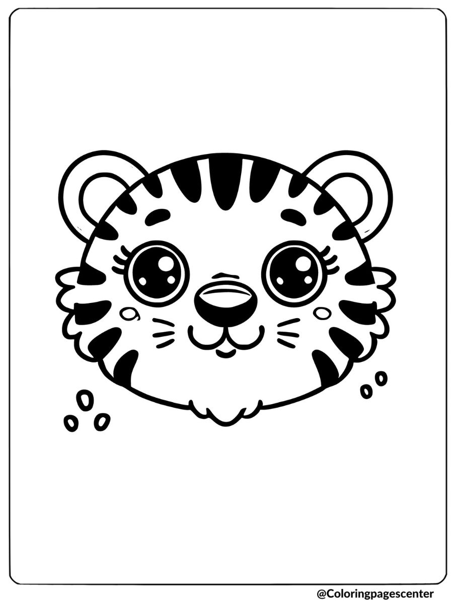 Coloring page of a playful tiger face with a cheerful expression