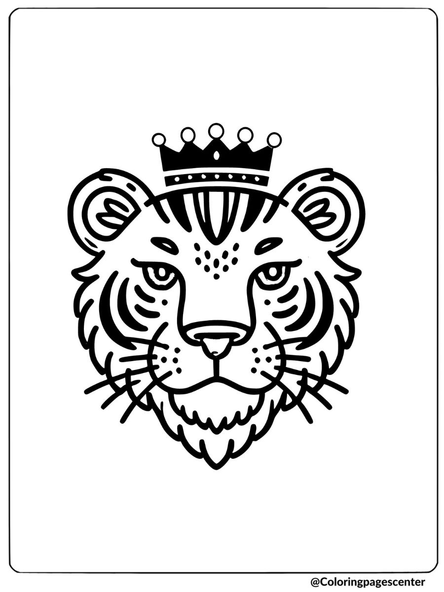 Coloring page of a majestic tiger face with a royal crown