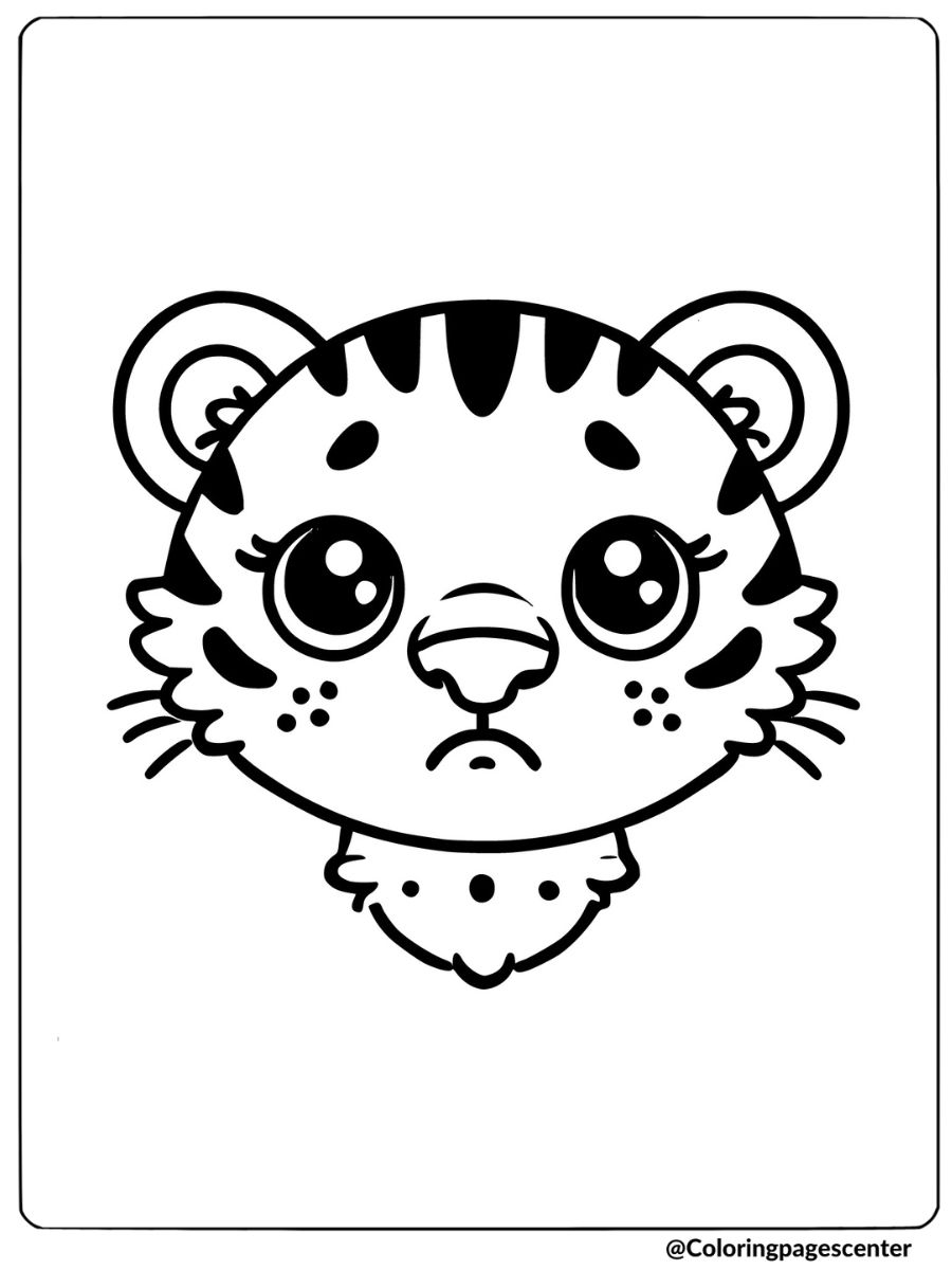 Coloring page of a sad tiger face with teary eyes