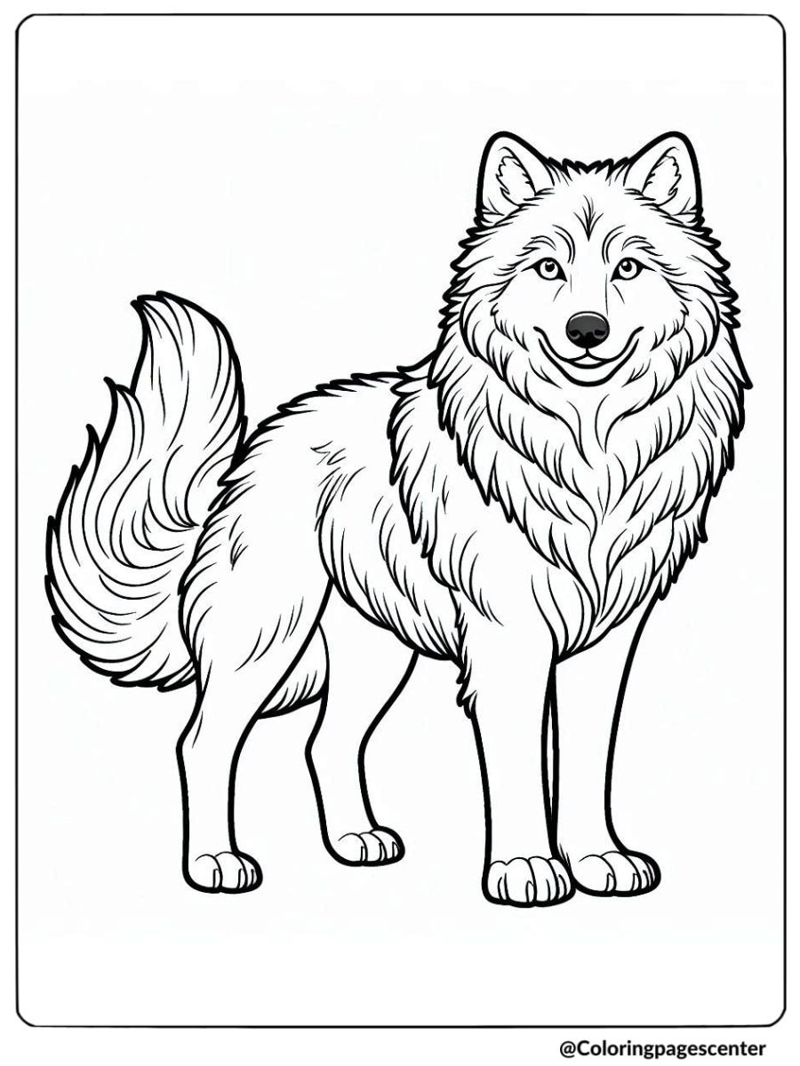 Curved-tailed wolf with soft eyes coloring page`