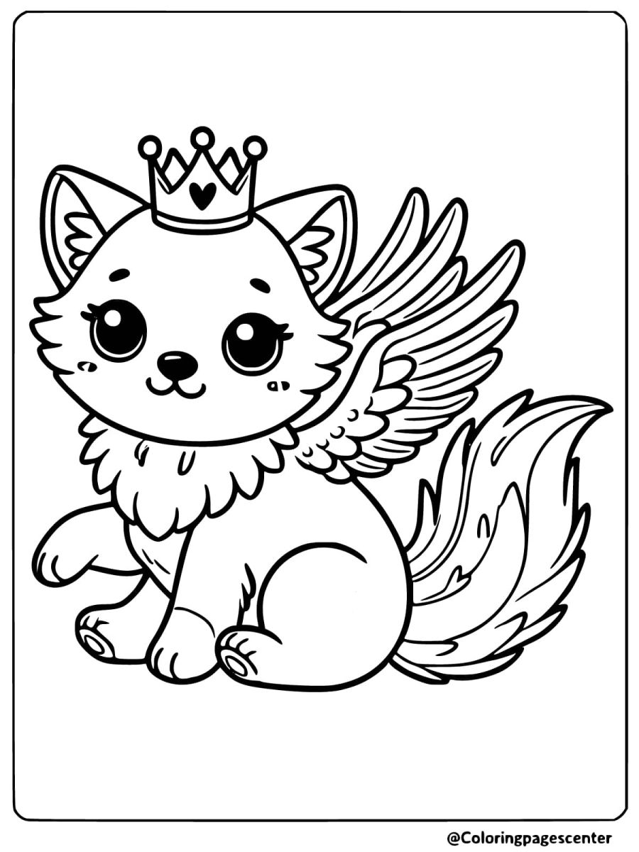 Royal wolf with wings and crown coloring page