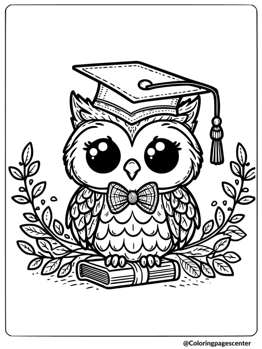 Cute owl with graduation cap coloring page