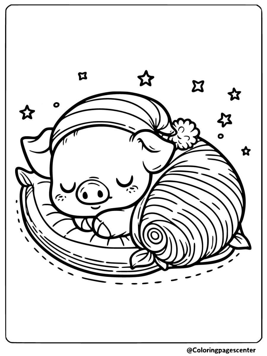 Piggy sleeping peacefully under the stars coloring page