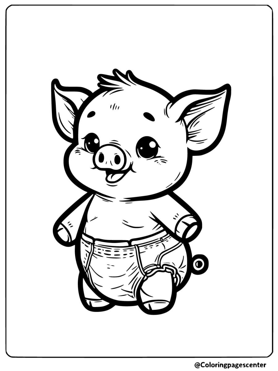 Piggy standing in a diaper smiling coloring page