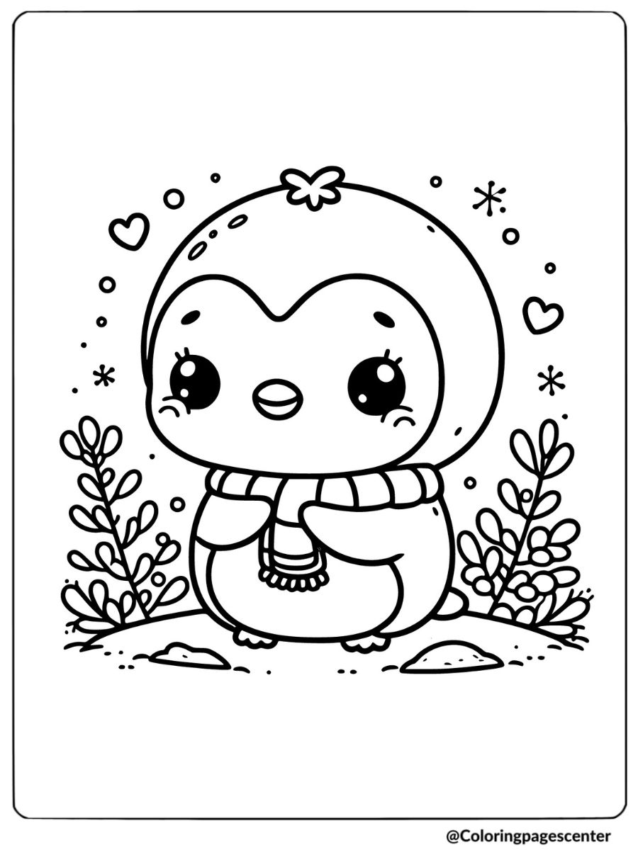 Adorable penguin bird with scarf coloring page