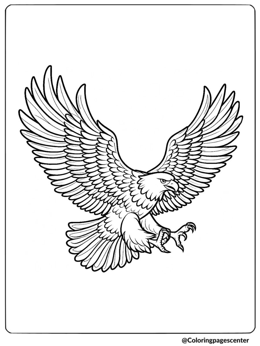 Eagle bird with wings open coloring page