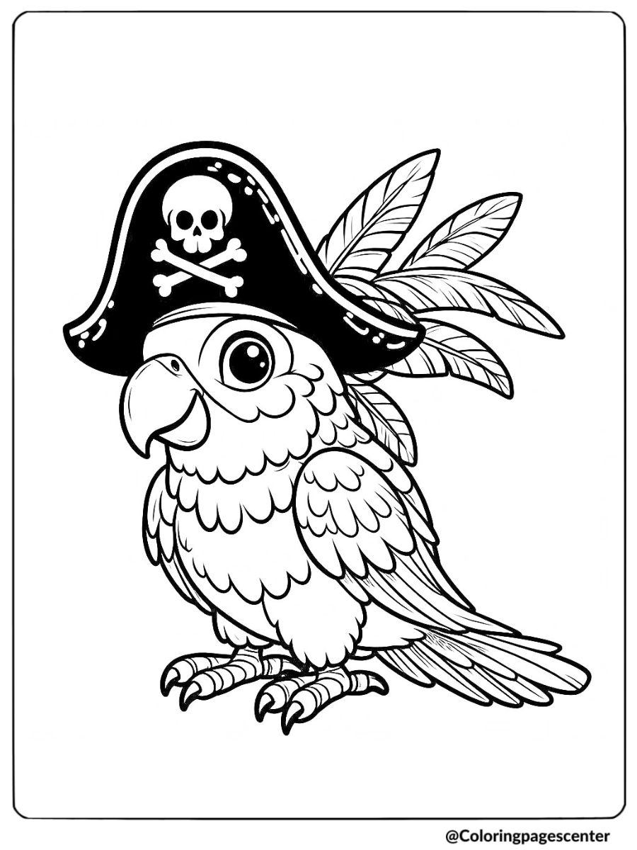 Pirate parrot bird with hat and feathers coloring page