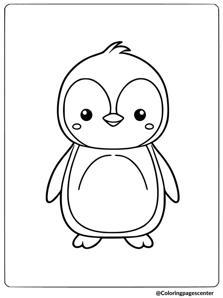 Minimalist cute penguin bird coloring page