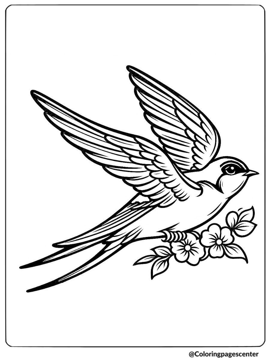 Swallow bird flying with wings spread coloring page