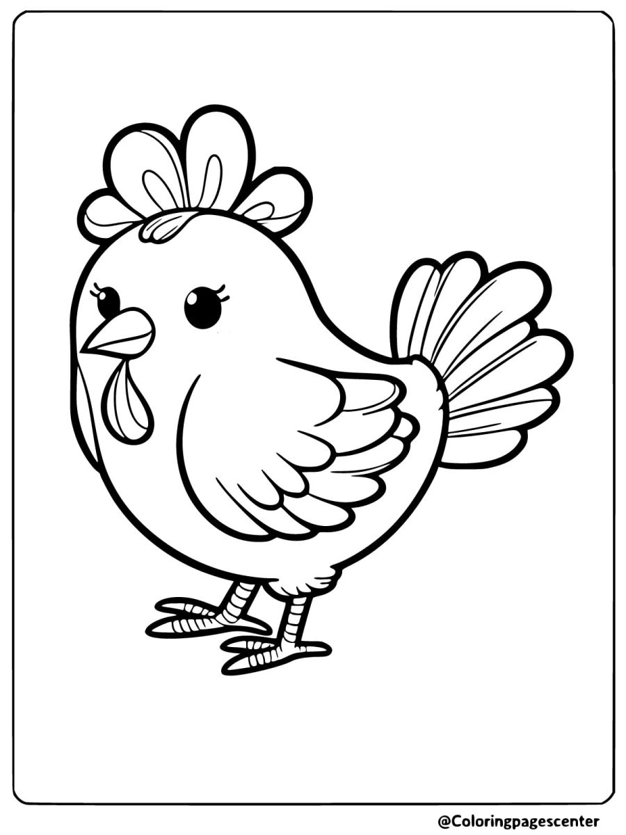 Simple chicken cartoon drawing coloring page