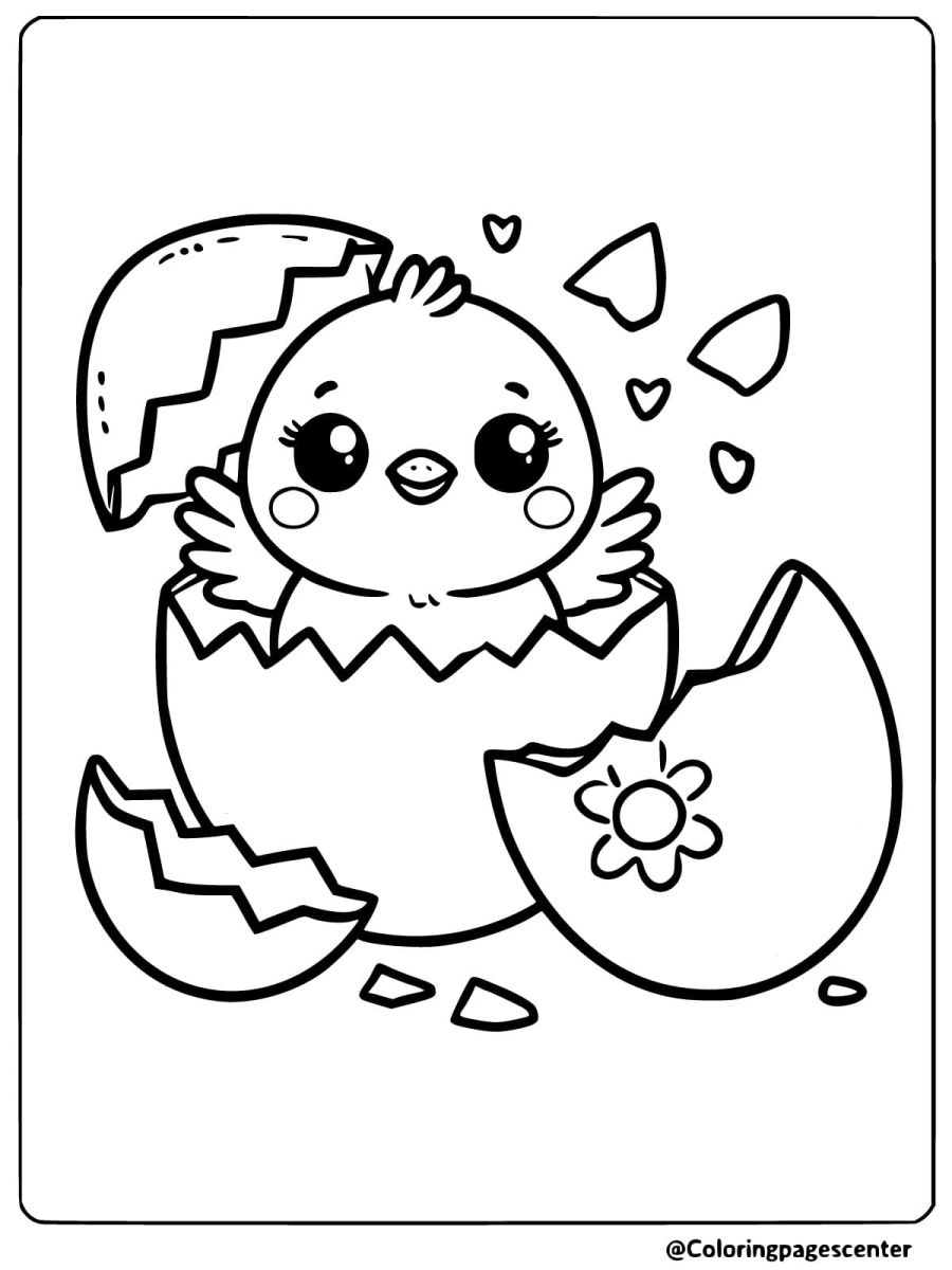 Chick breaking out of an egg coloring page