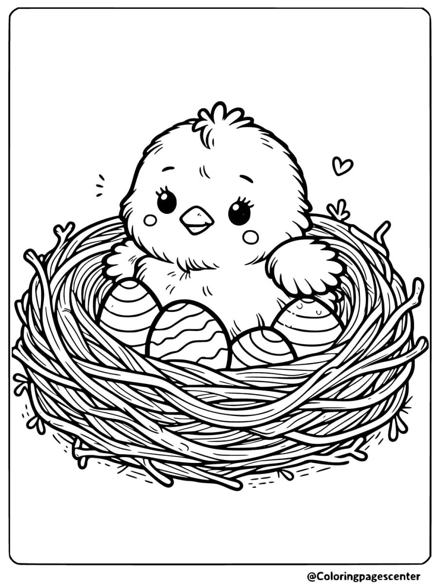 Baby chicken in a nest coloring page