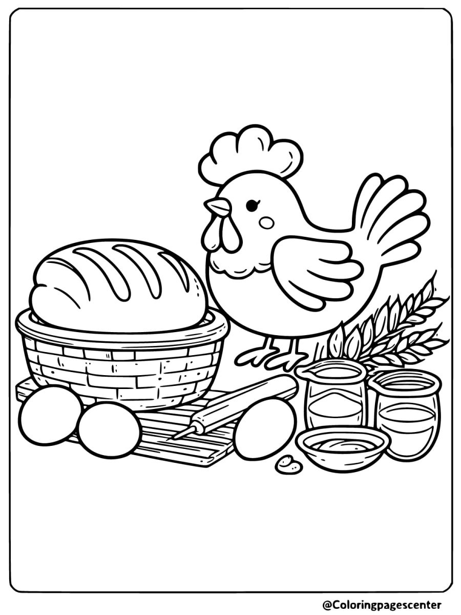 Chicken baking scene coloring page