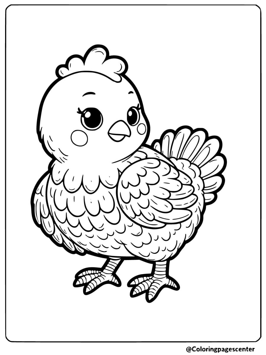 Adorable chicken illustration coloring page