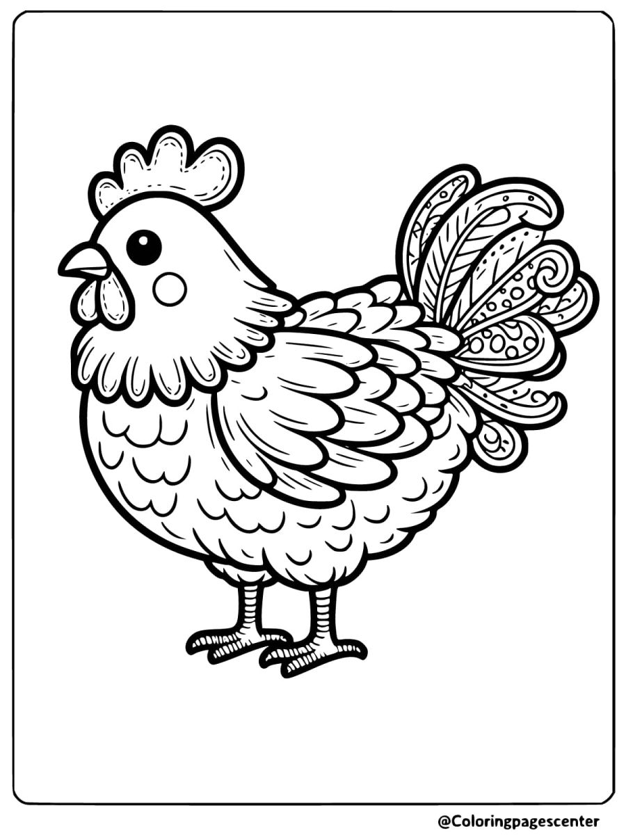 Detailed chicken with patterns coloring page