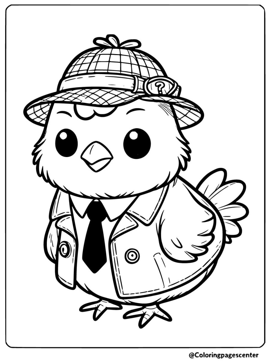 Chicken dressed as a detective coloring page