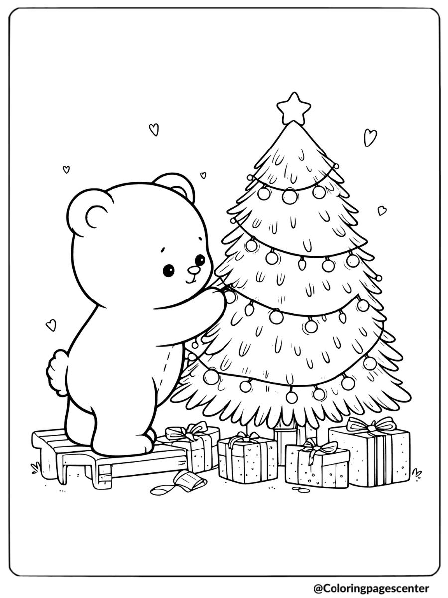 Christmas bear hanging ornaments coloring page