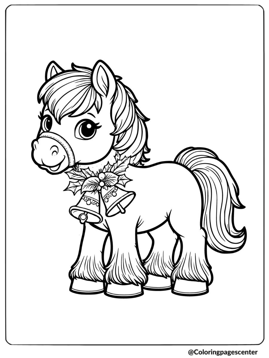 Horse with Christmas bells coloring page