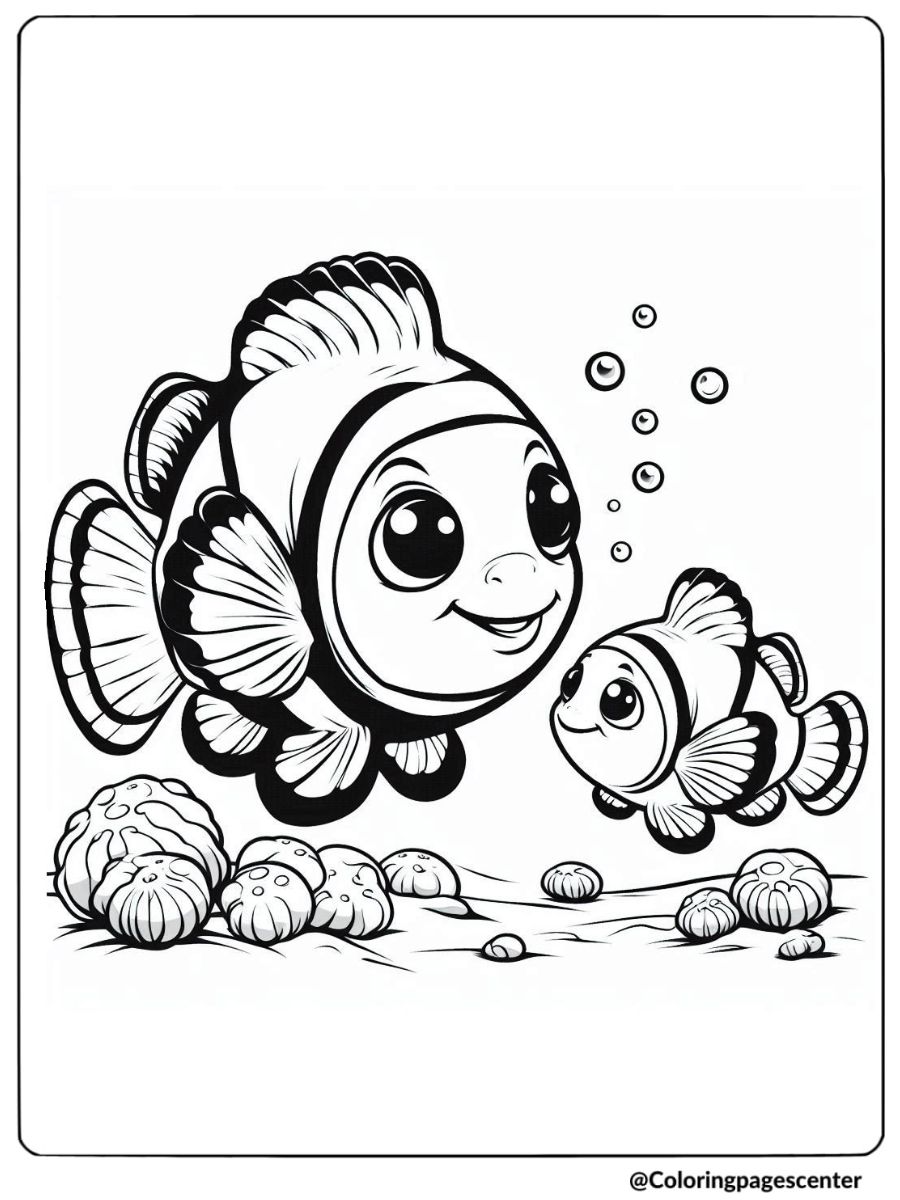 Clownfish family underwater coloring page