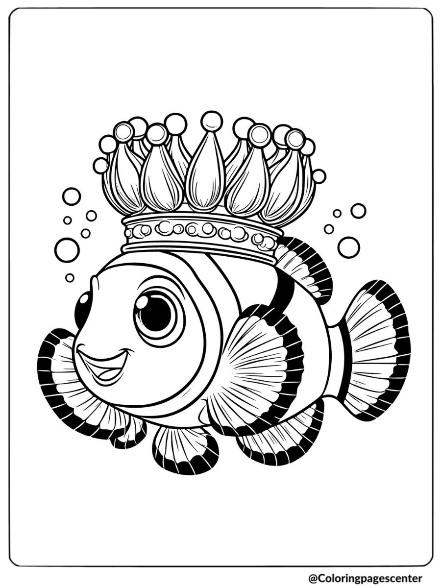 Clownfish wearing a crown coloring page