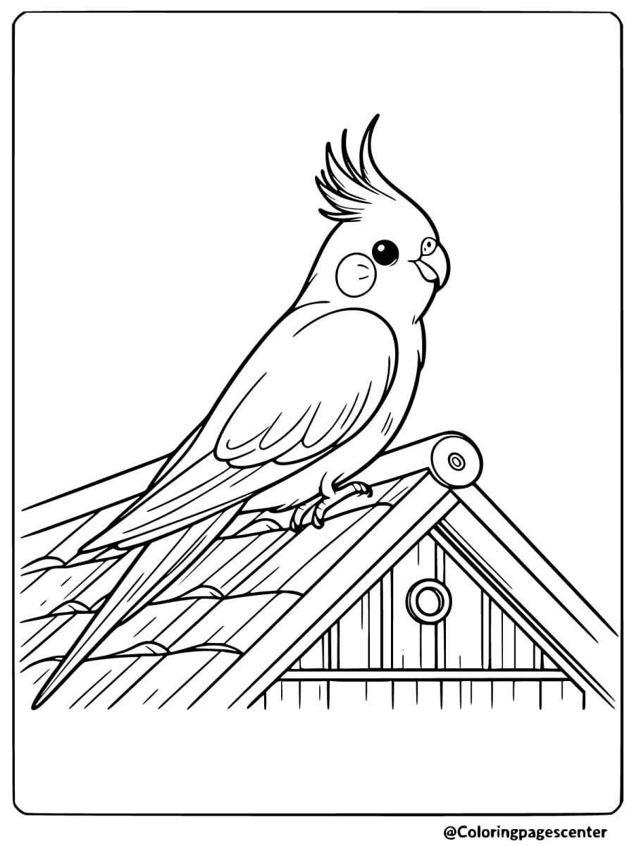 Cockatiel perched on a rooftop coloring page