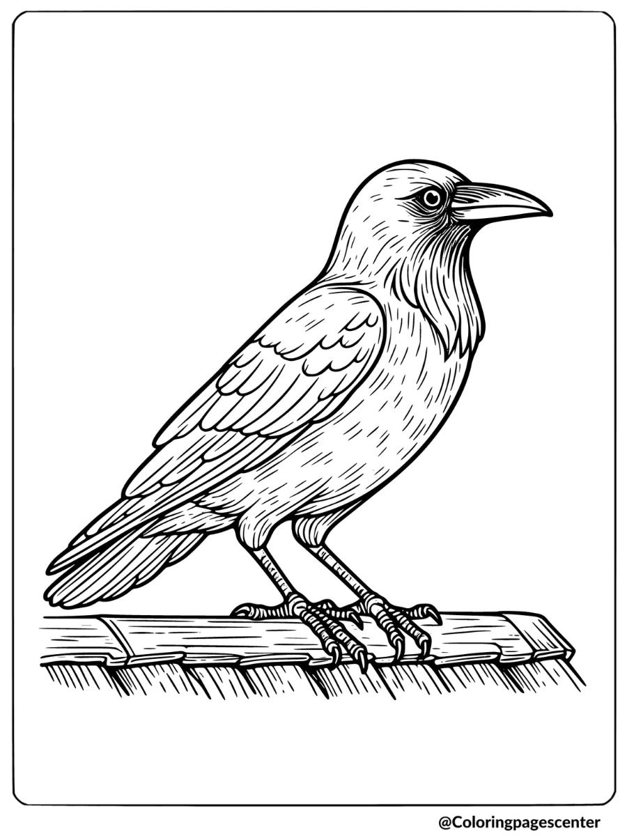 A crow standing on a rooftop coloring page