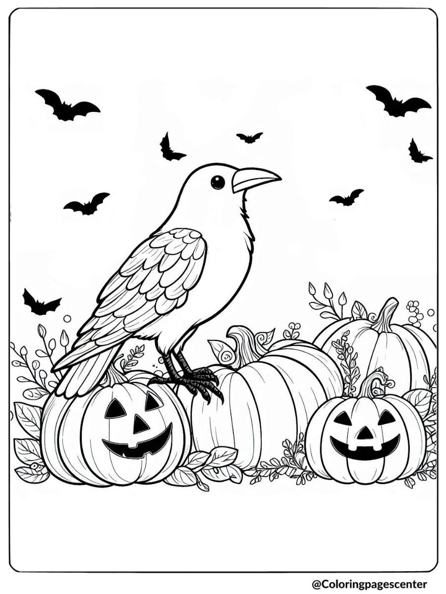 A crow next to a vintage lantern coloring page