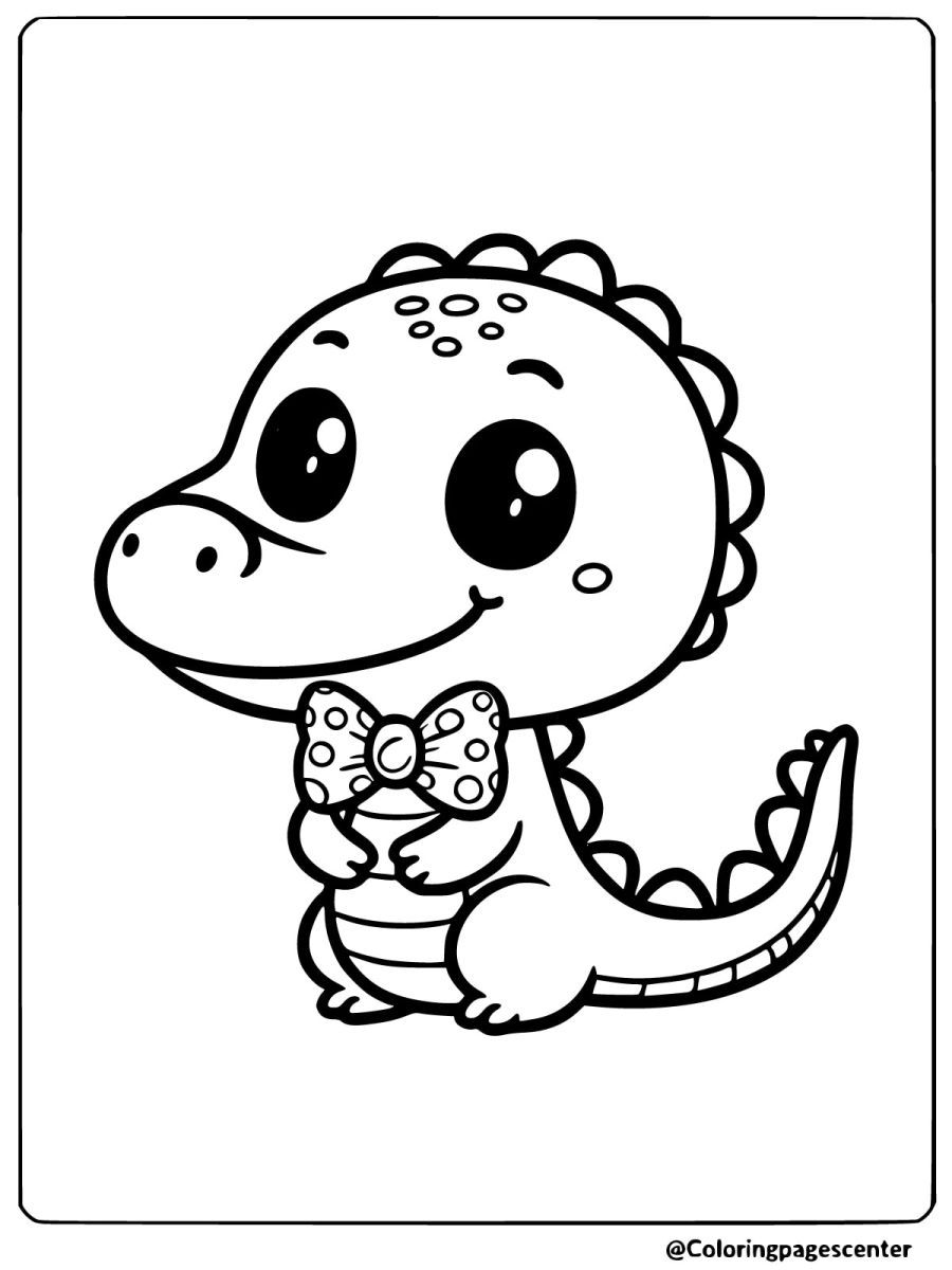 Cute crocodile wearing a polka dot bow tie coloring page