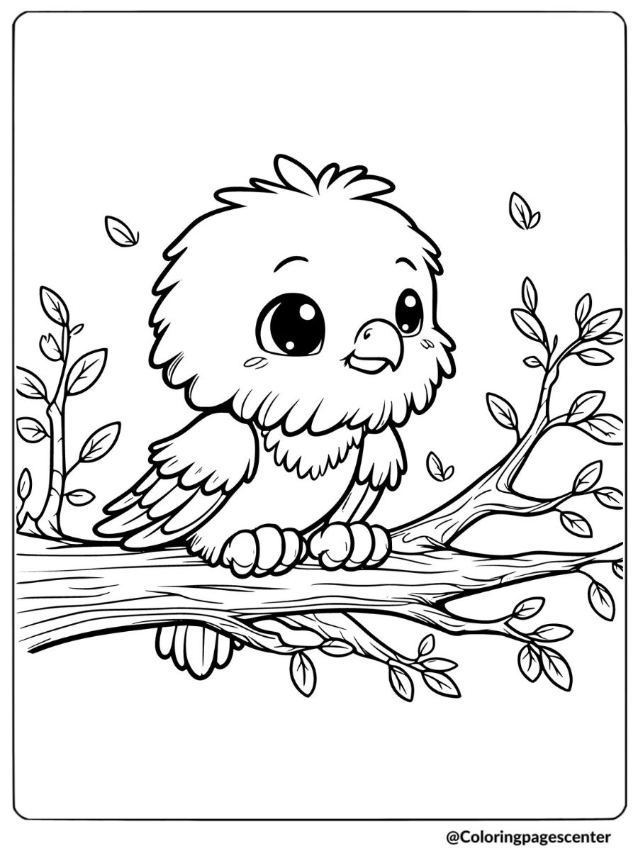 Cute eagle perched on a tree branch coloring page