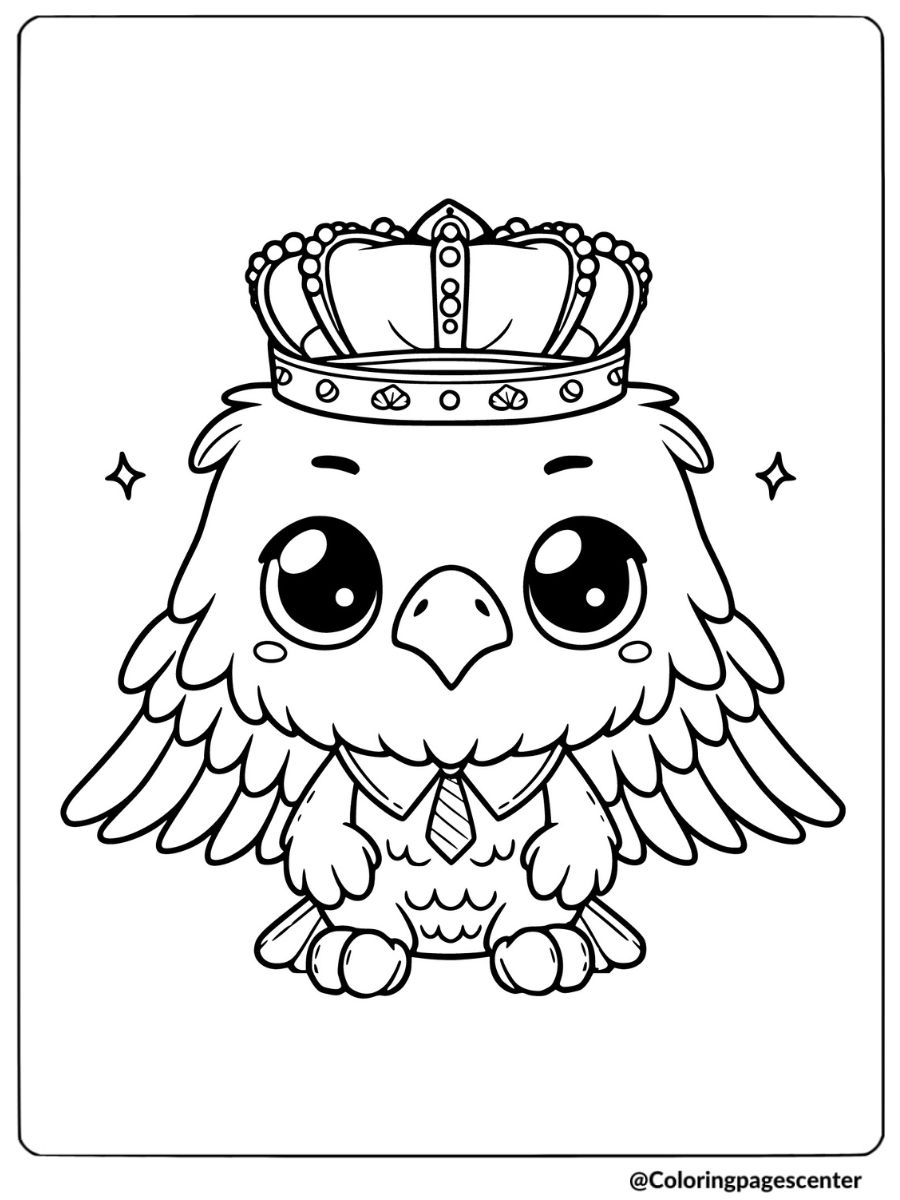 Cute eagle with a crown coloring page