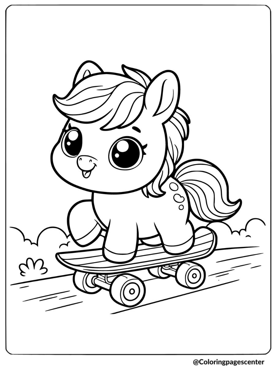 Cute horse riding skateboard coloring page