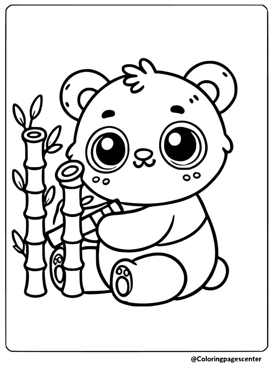 Cute baby panda with bamboo coloring page