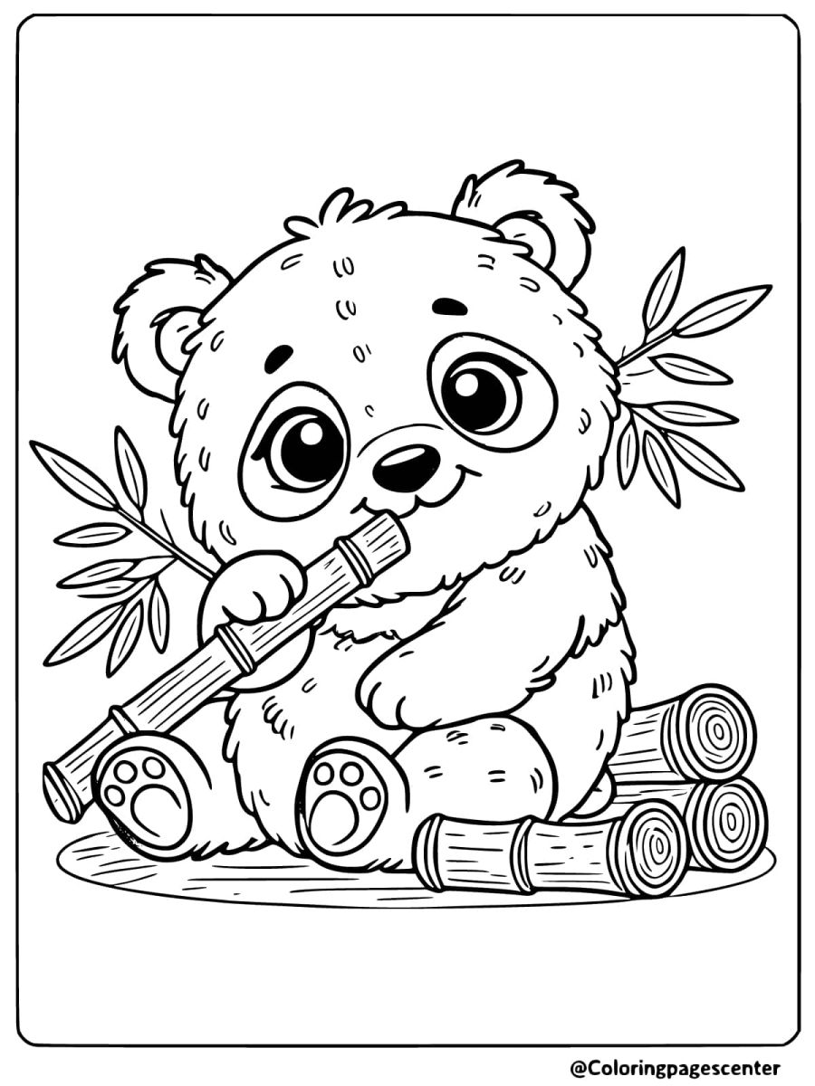 Cute panda and bamboo coloring page