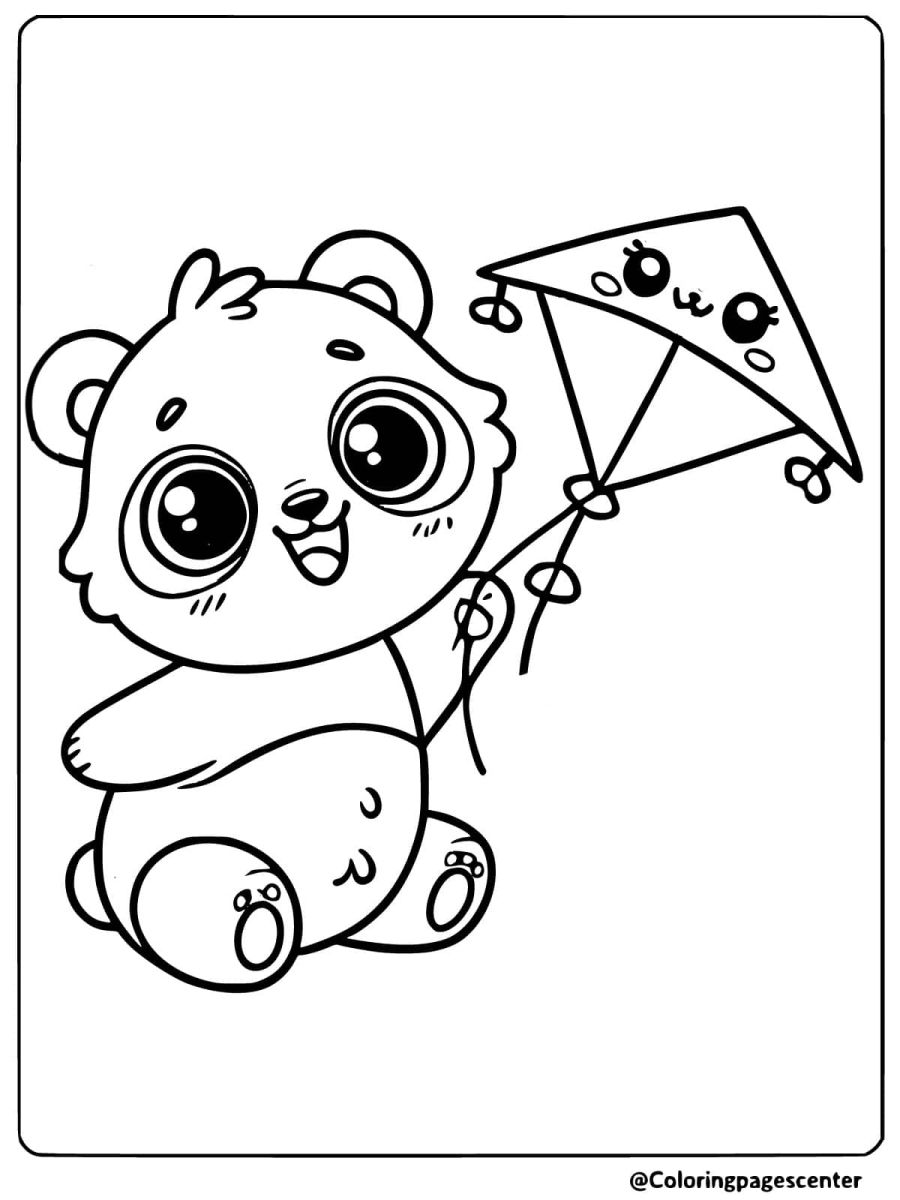 Cute panda with a kite coloring page