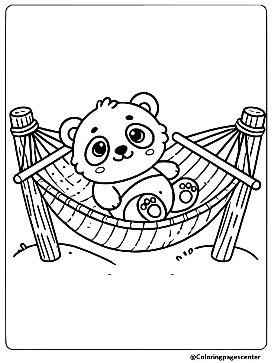 Cute panda lying in a hammock coloring page