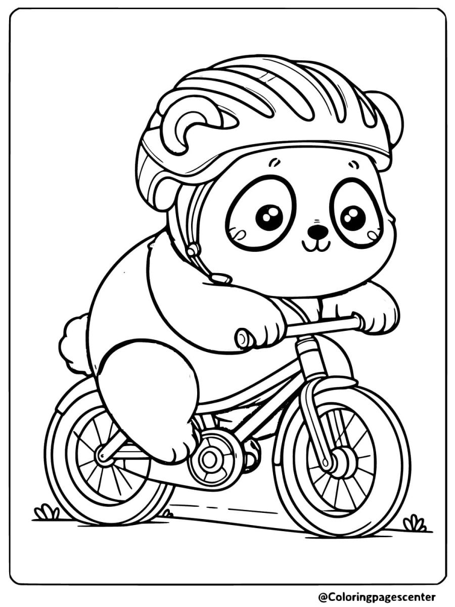 Cute panda on a bicycle coloring page