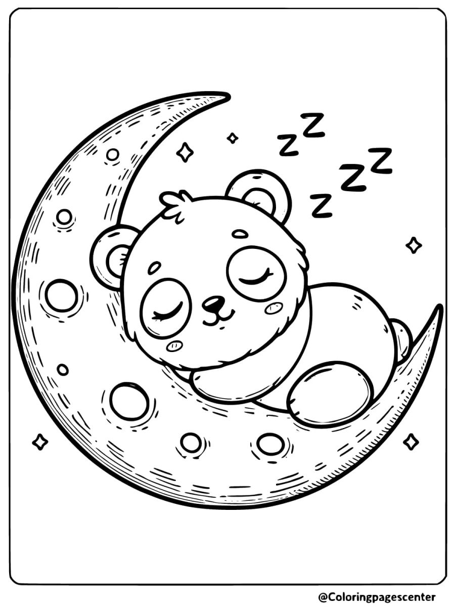 Cute panda sleeping on a crescent moon coloring page