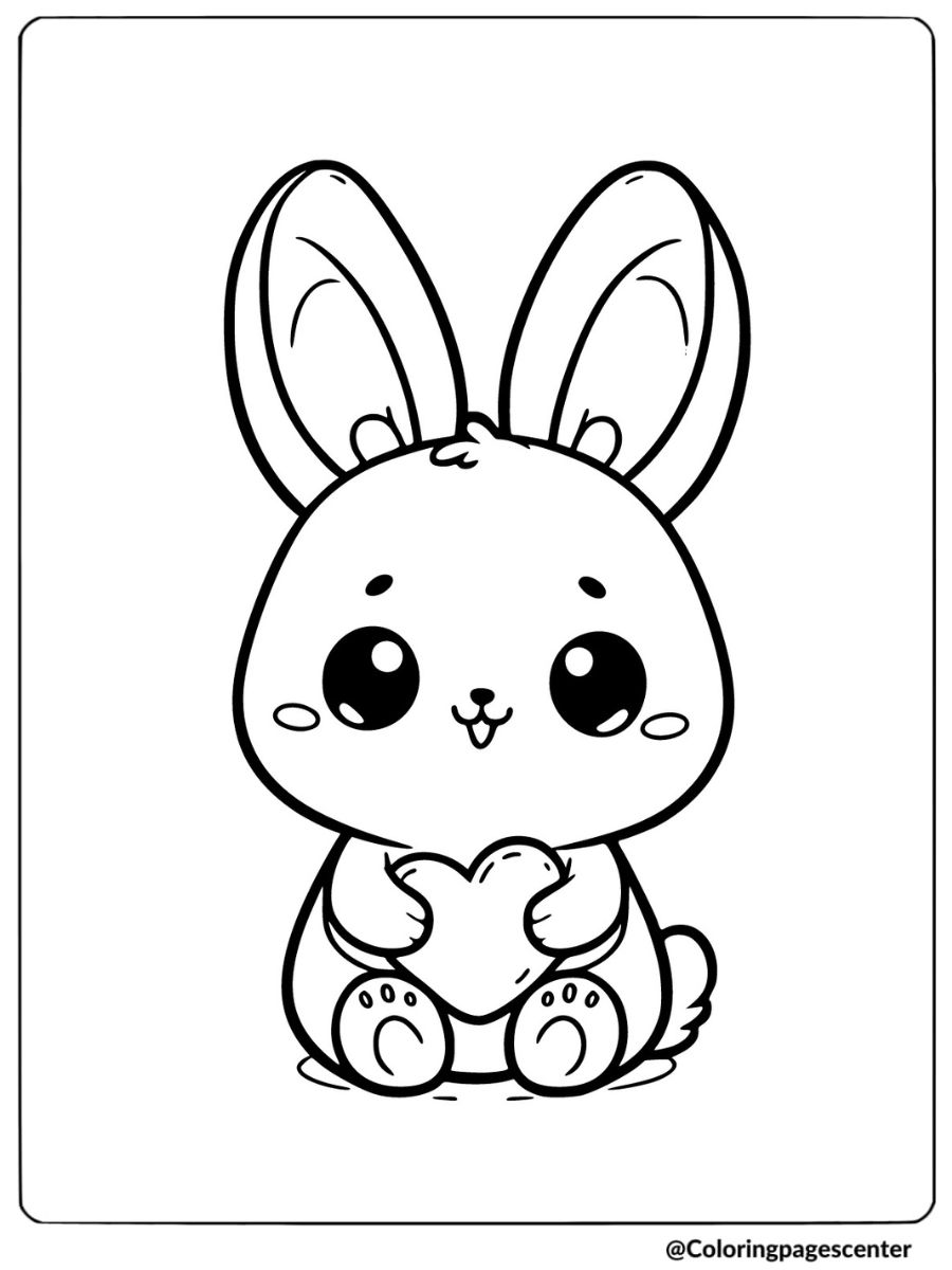 Cute sweet rabbit holding a heart coloring page