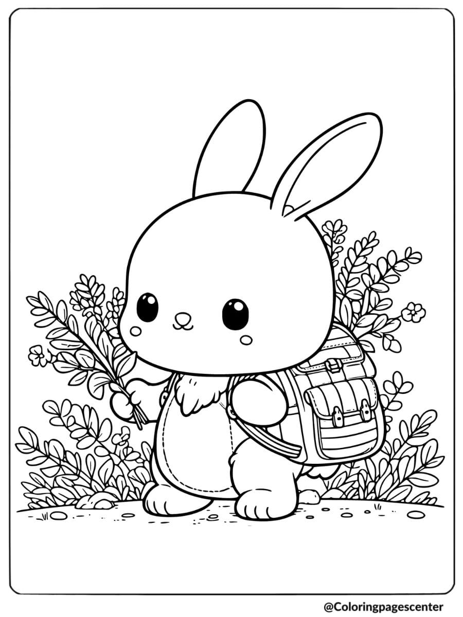 Cute rabbit with a backpack ready for adventure coloring page