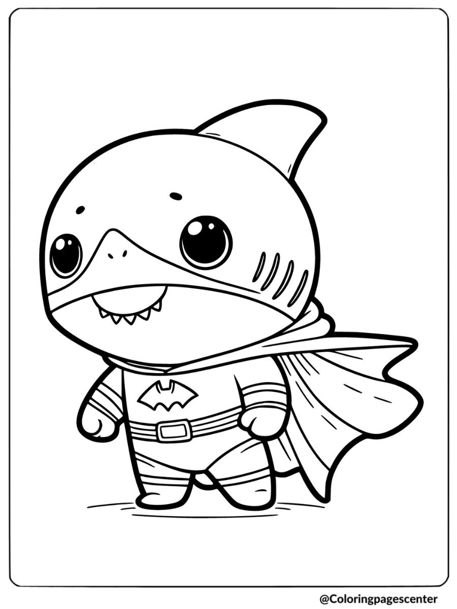 Cute shark dressed as a superhero coloring page