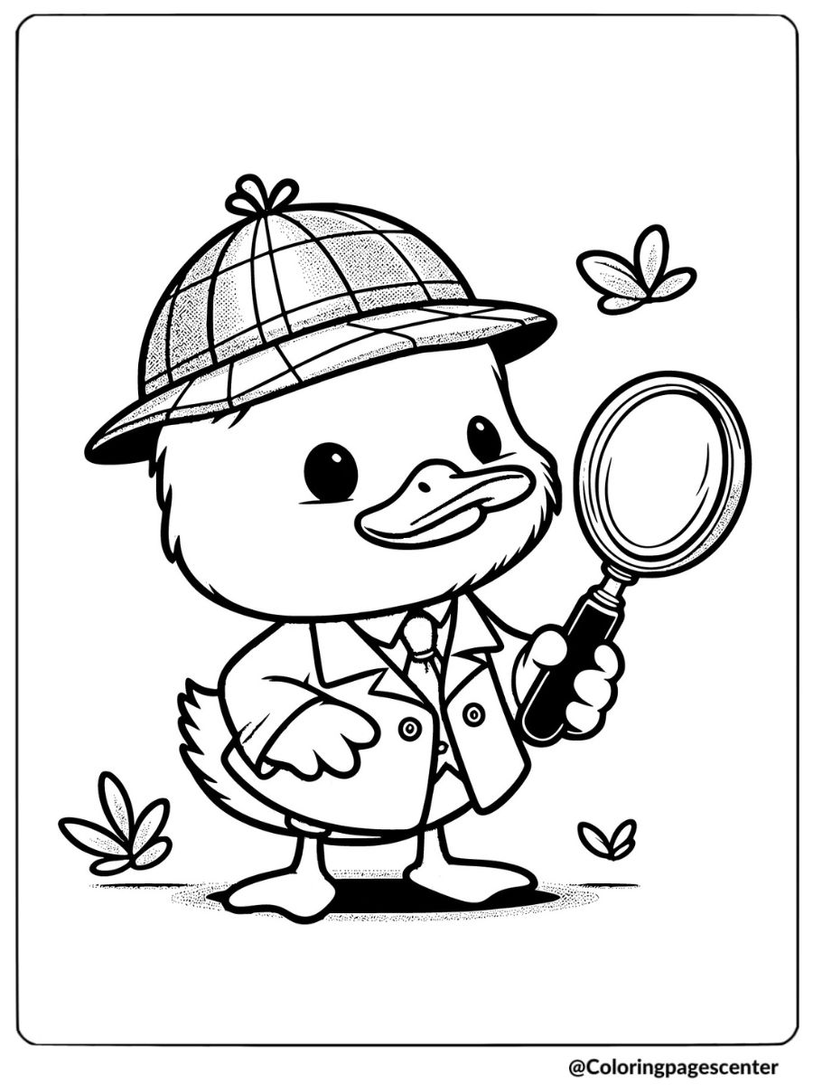 Duck With Magnifying Glass Coloring Page