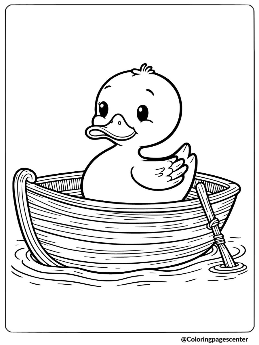 Duckling Floating In A Rowboat Coloring Page