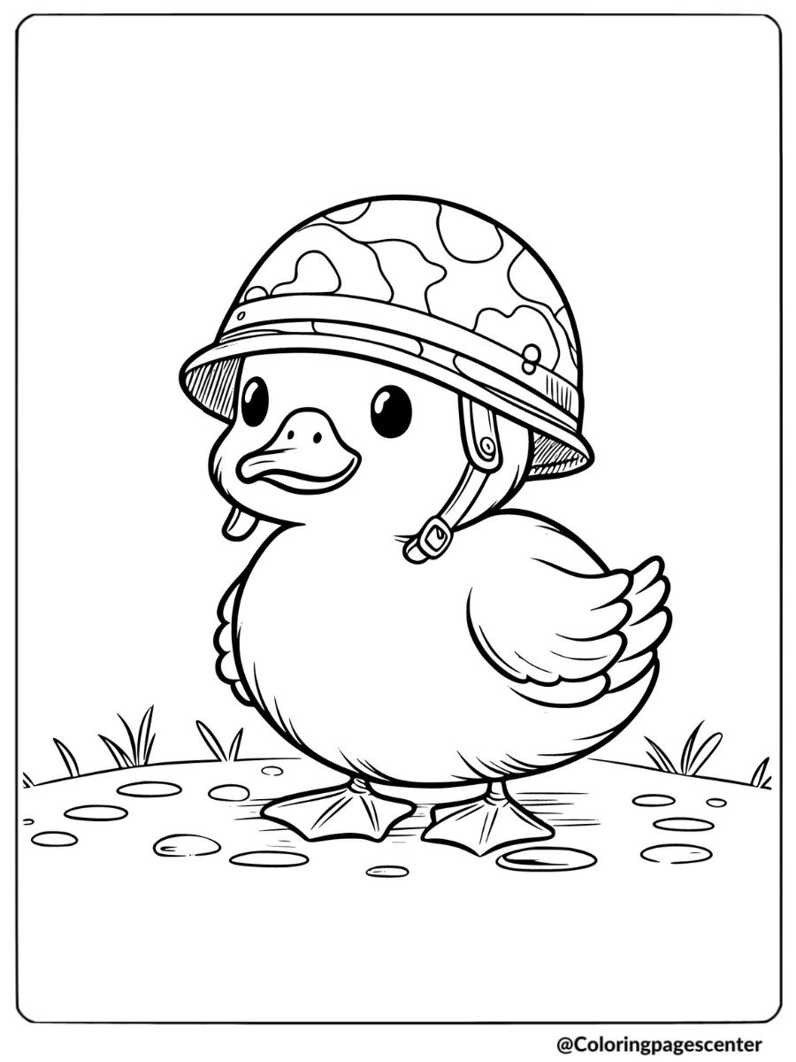 Duckling In A Camouflage Helmet Coloring Page