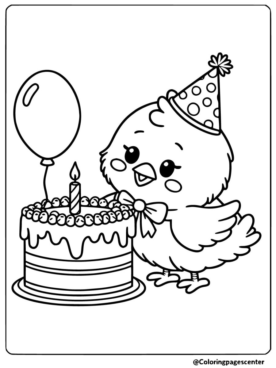 Easy chicken with birthday cake coloring page