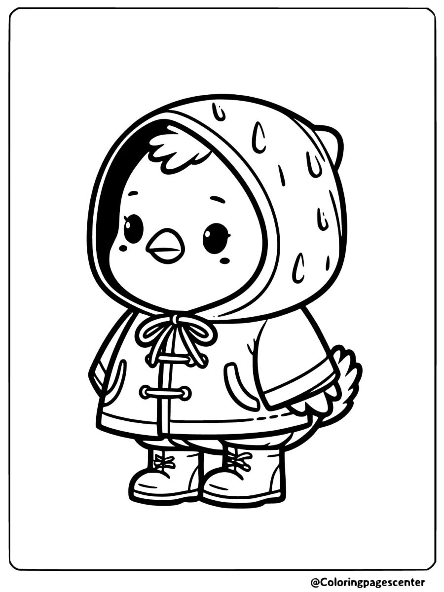 Chicken wearing a raincoat coloring page for kids