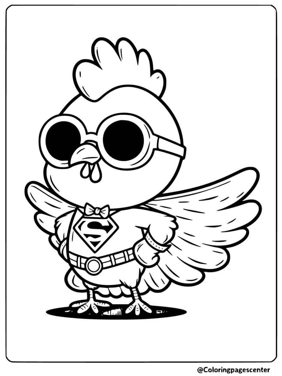 Superhero chicken coloring page for kids