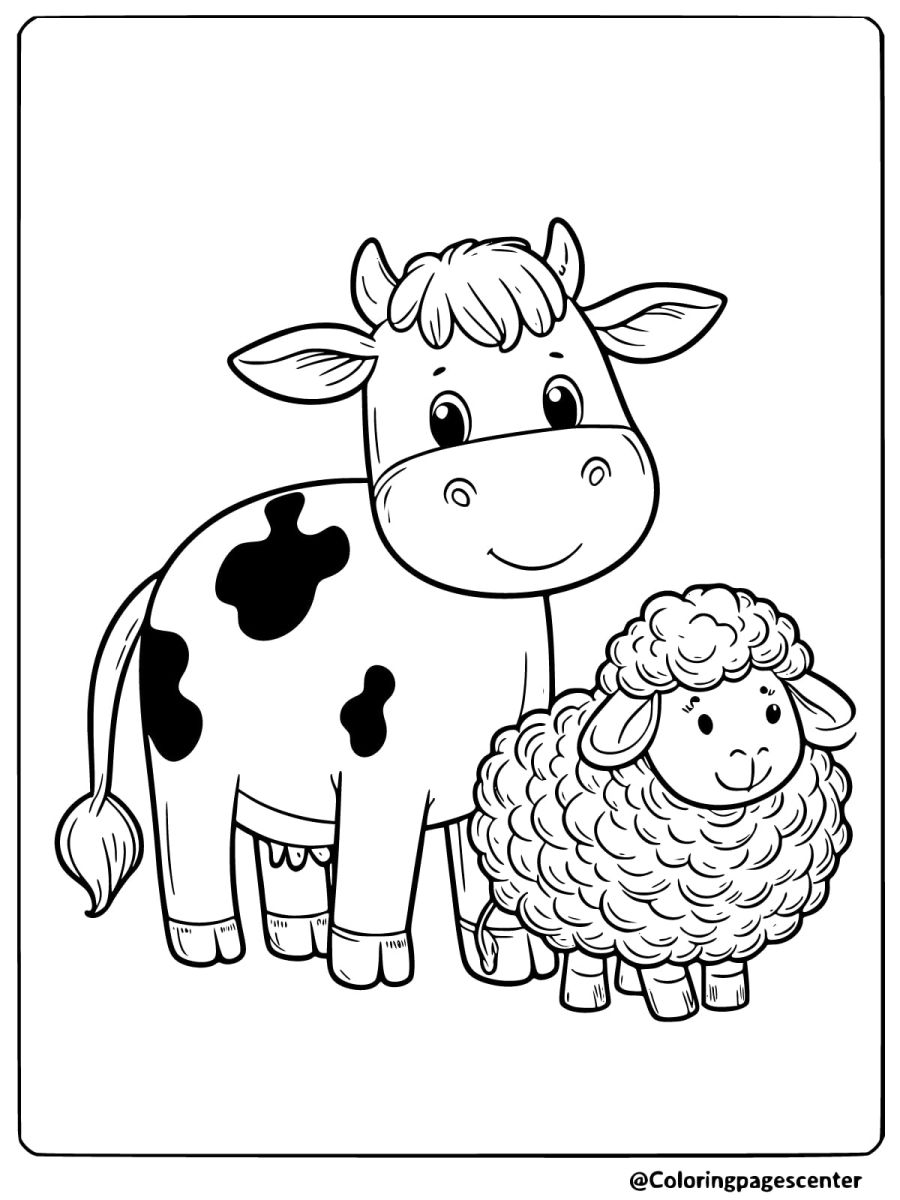 Cow and sheep coloring page for kids