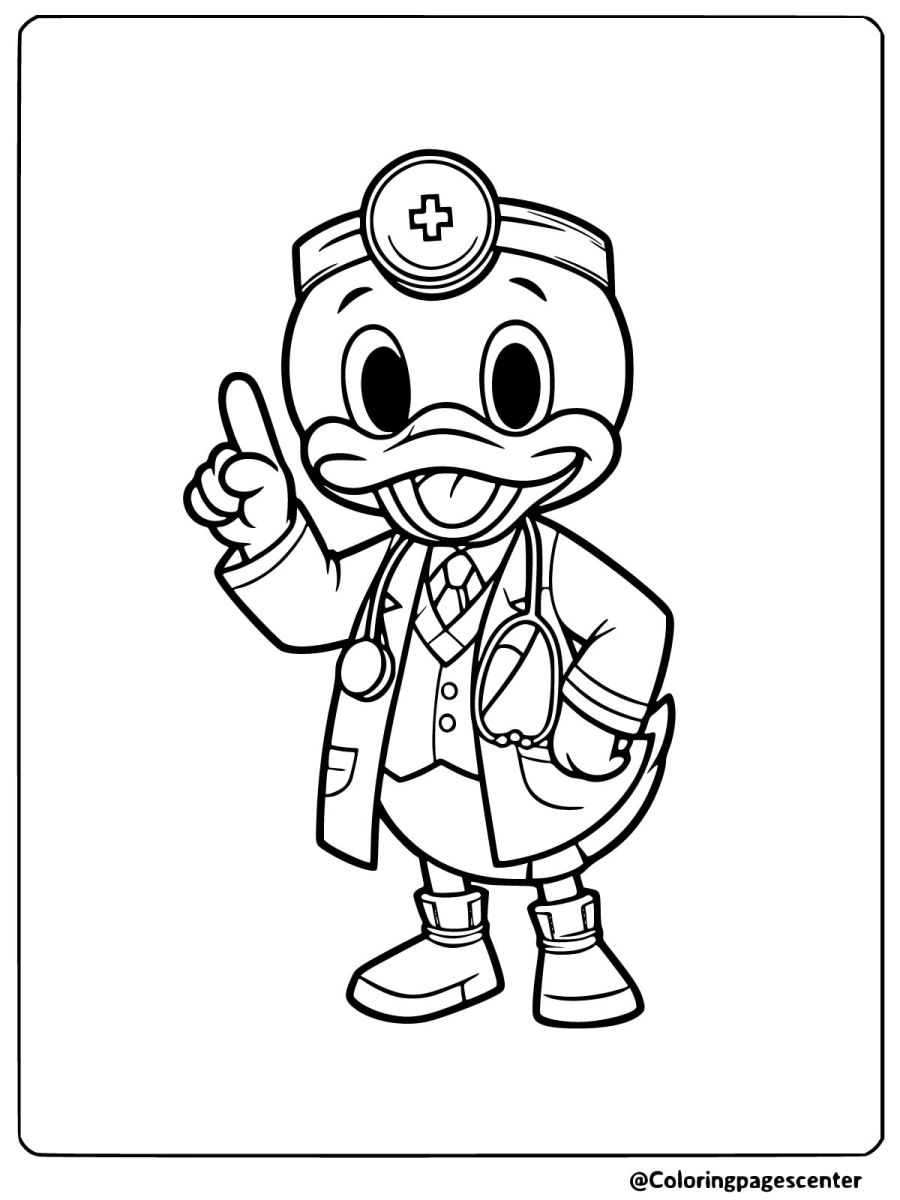 Doctor duck with stethoscope coloring page for kids