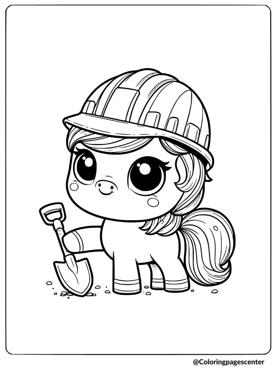 Simple horse with a construction hat coloring page for kids